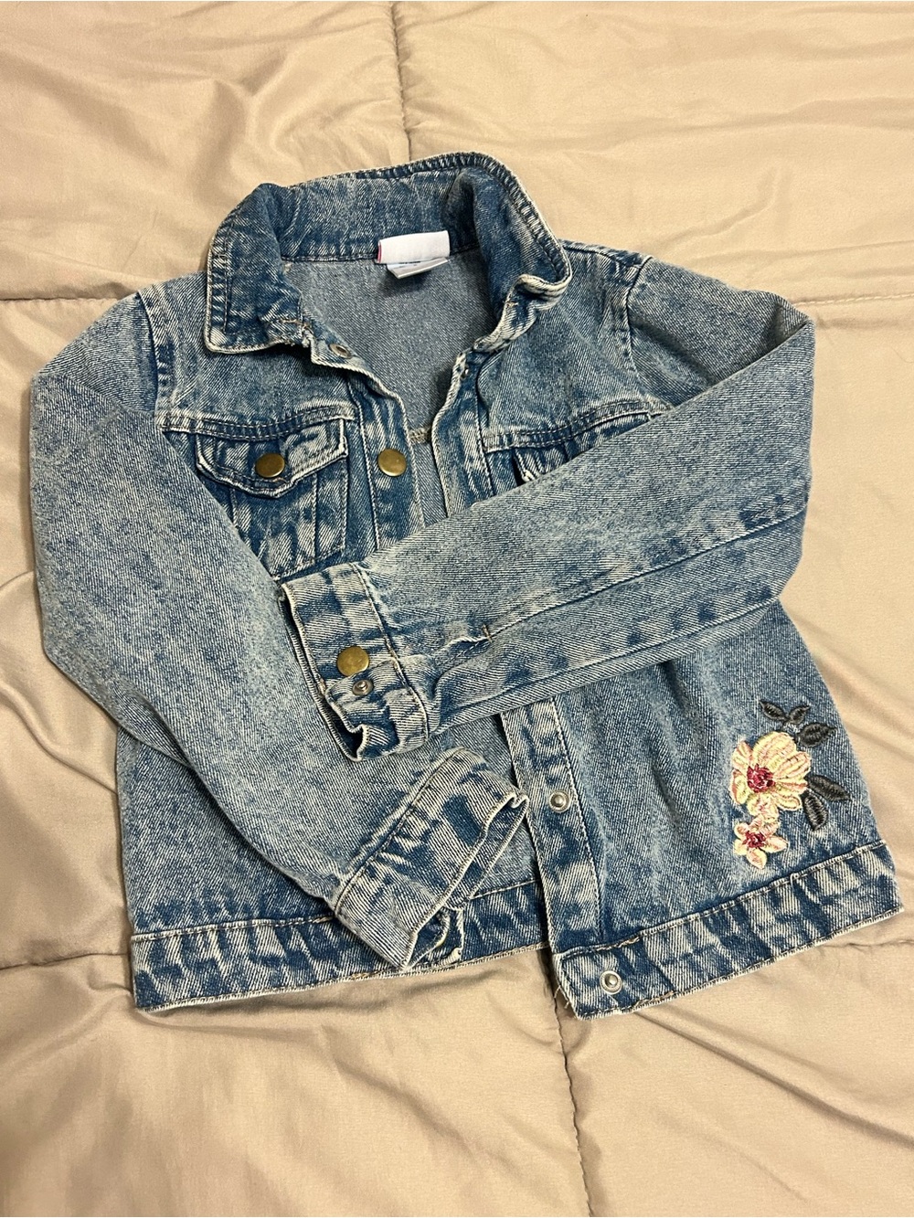 Little Lass Light Blue Denim Jacket with Floral Embroidery